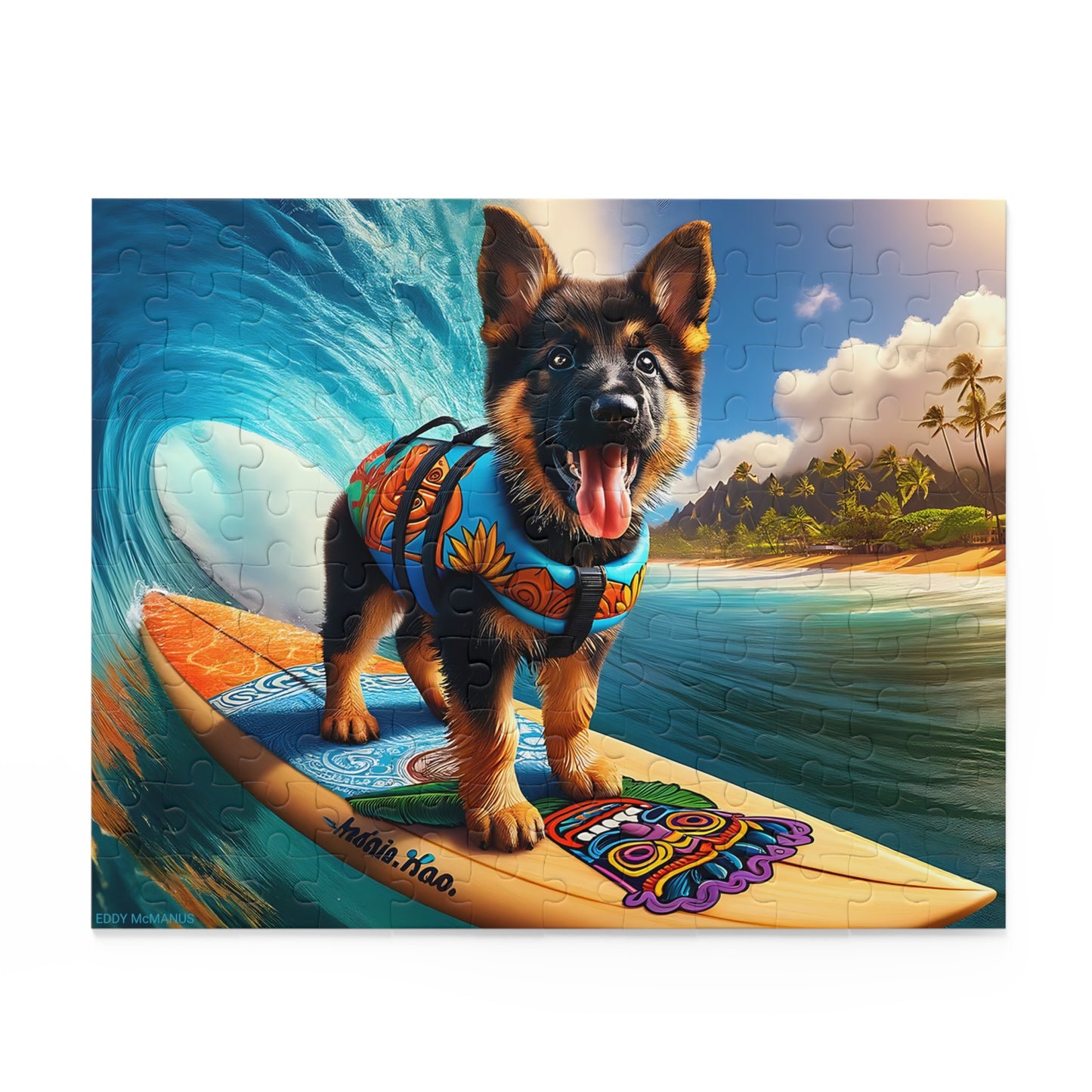 Surf Pups! Surfing German Shepherd Puppy Puzzle 6 - (120, 252, 500-Piece)
