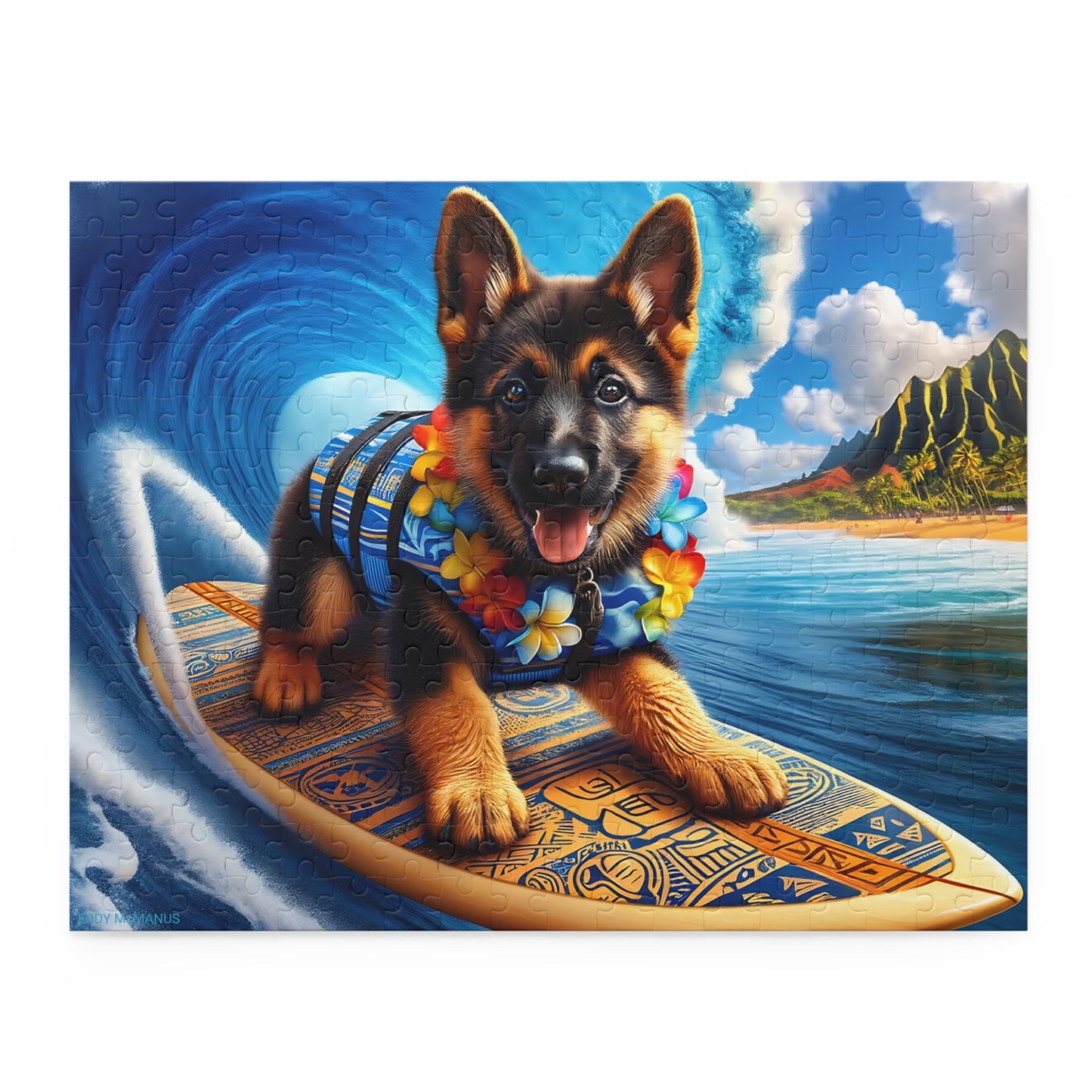 Surf Pups! Surfing German Shepherd Puppy Puzzle 10 - (120, 252, 500-Piece)