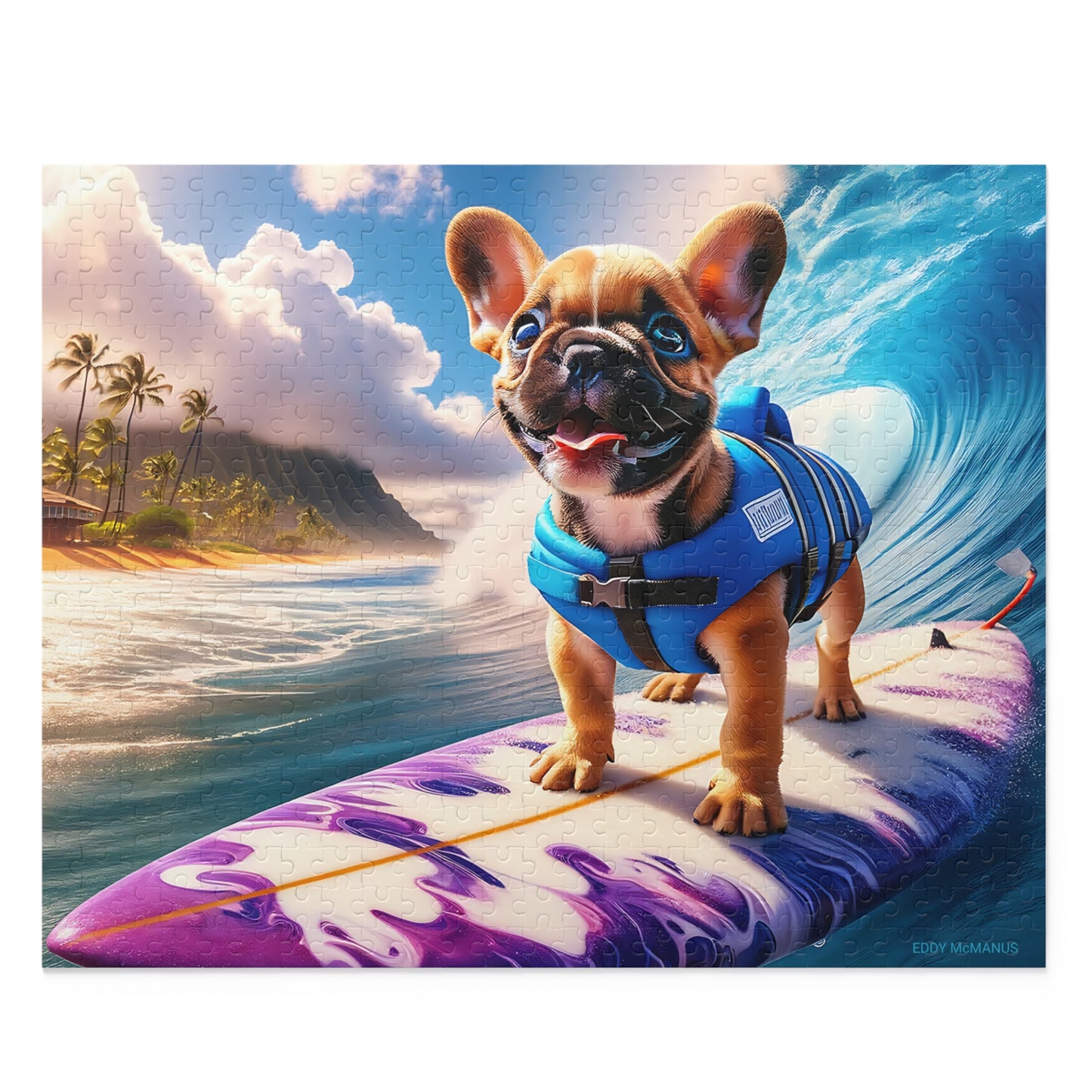 Surf Pups! Surfing French Bulldog Puppy Puzzle 12 - (120, 252, 500-Piece)