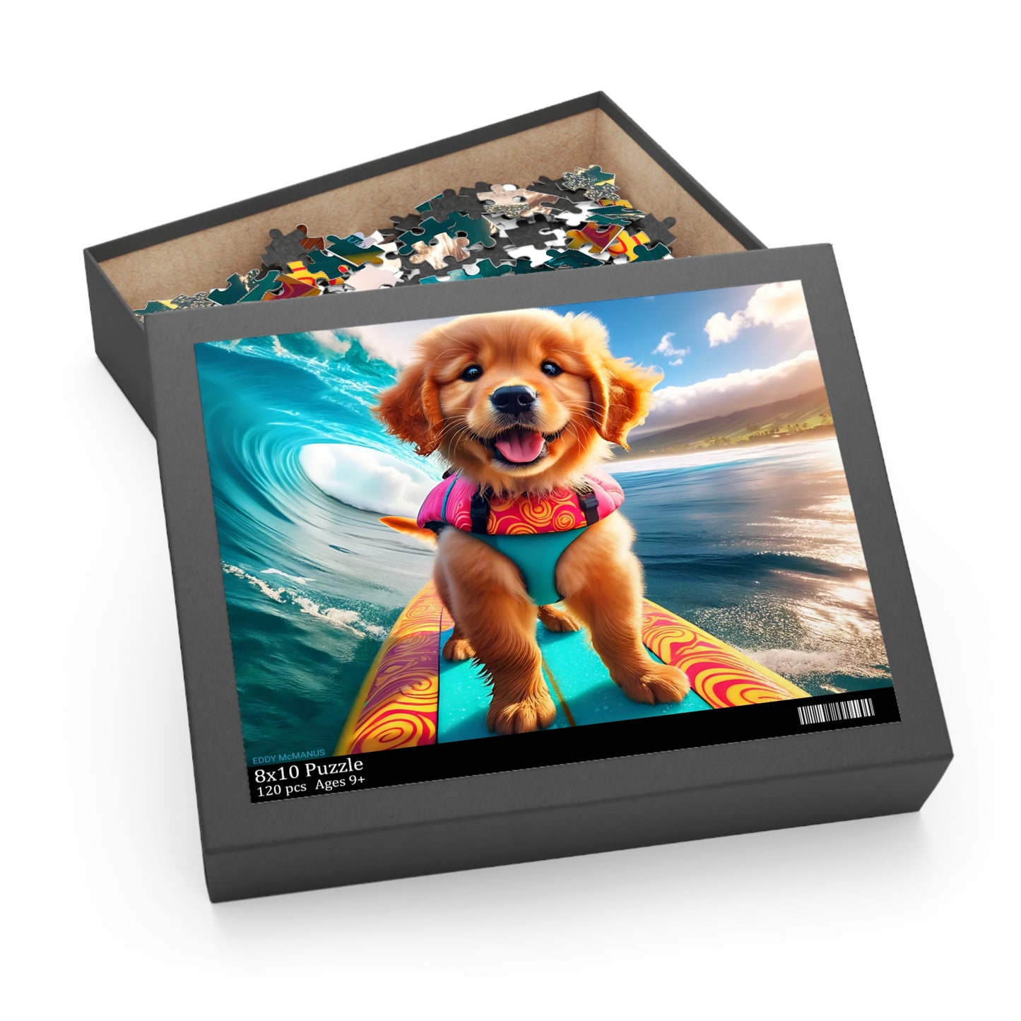 Surf Pups! Surfing Golden Retriever Puppy Puzzle 3 - (120, 252, 500-Piece)