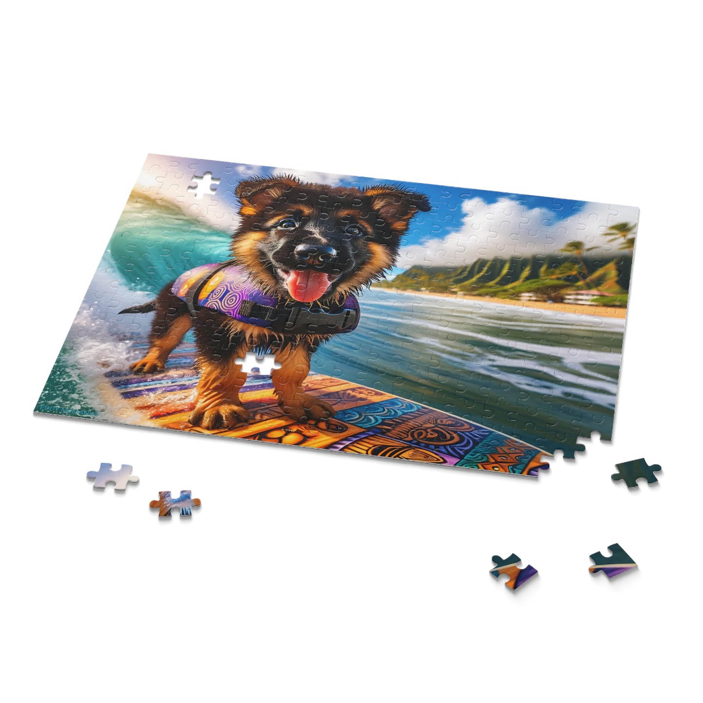 Surf Pups! Surfing German Shepherd Puppy Puzzle 9 - (120, 252, 500-Piece)