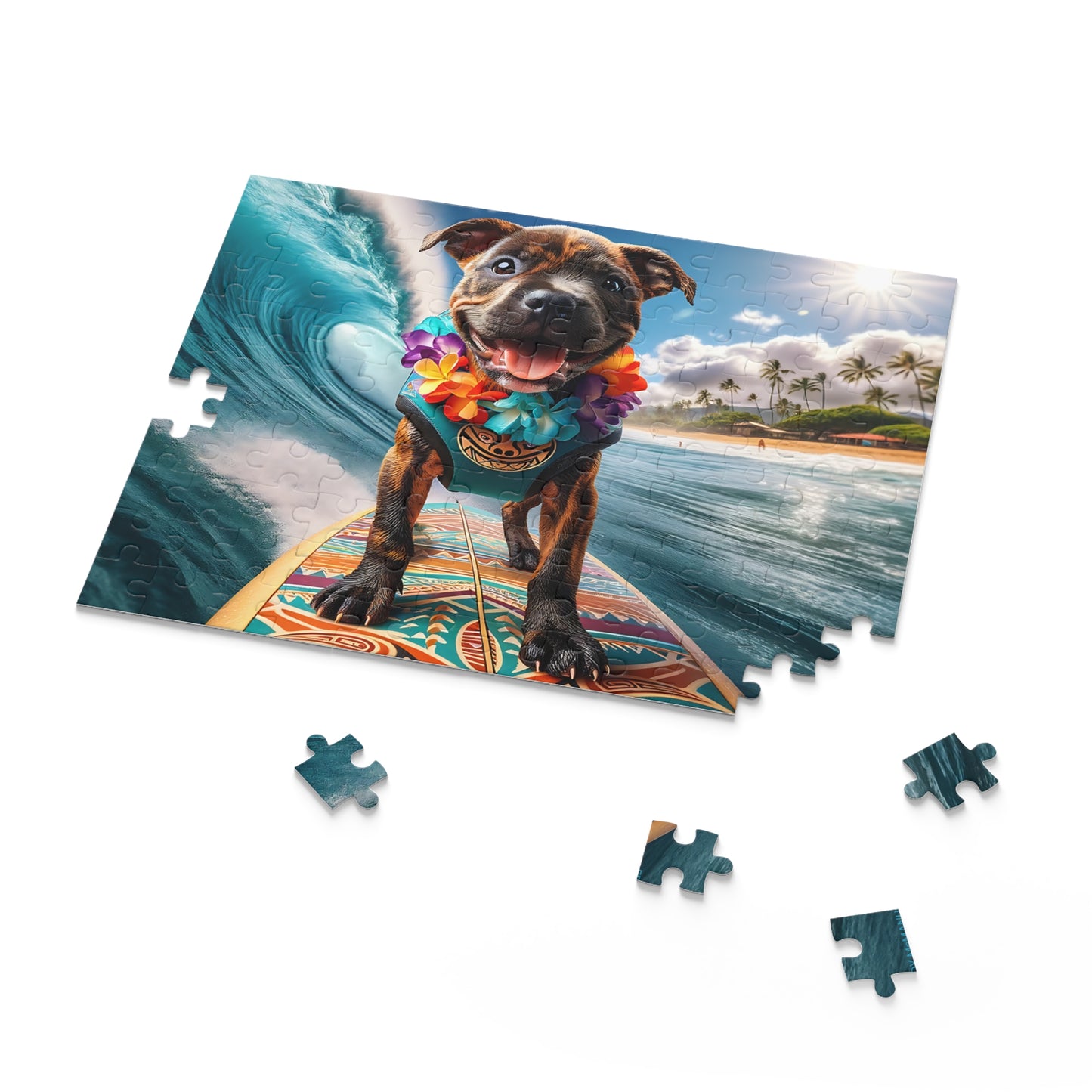 Surf Pups! Surfing Pit Bull Puppy Puzzle 5 - (120, 252, 500-Piece)