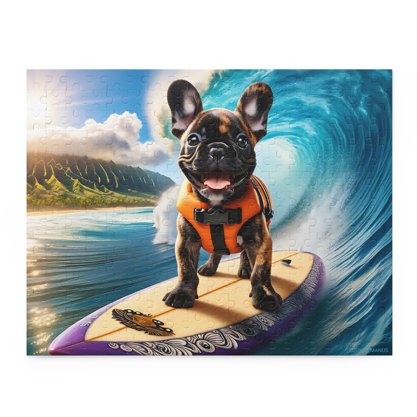 Surf Pups! Surfing French Bulldog Puppy Puzzle 11 - (120, 252, 500-Piece)