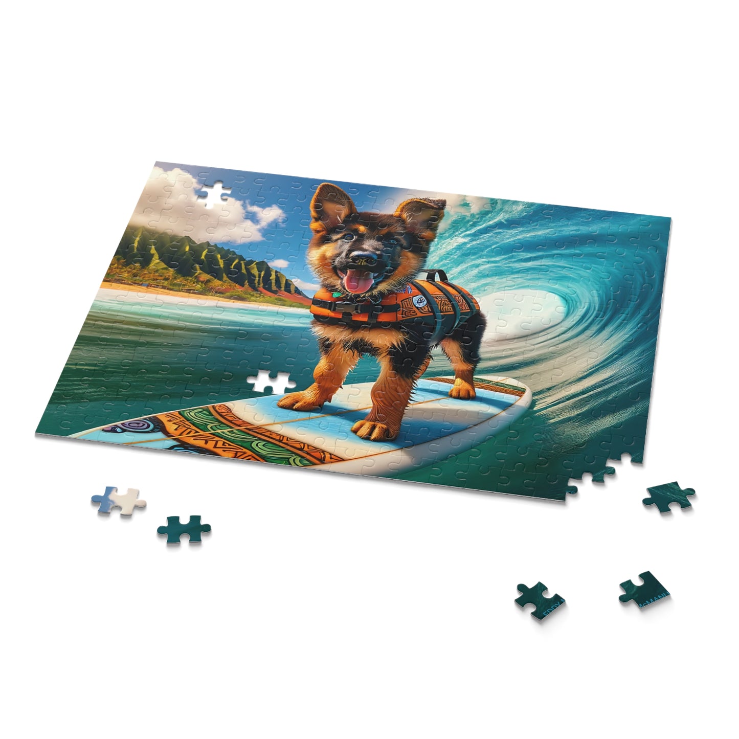 Surf Pups! Surfing German Shepherd Puppy Puzzle 7 - (120, 252, 500-Piece)