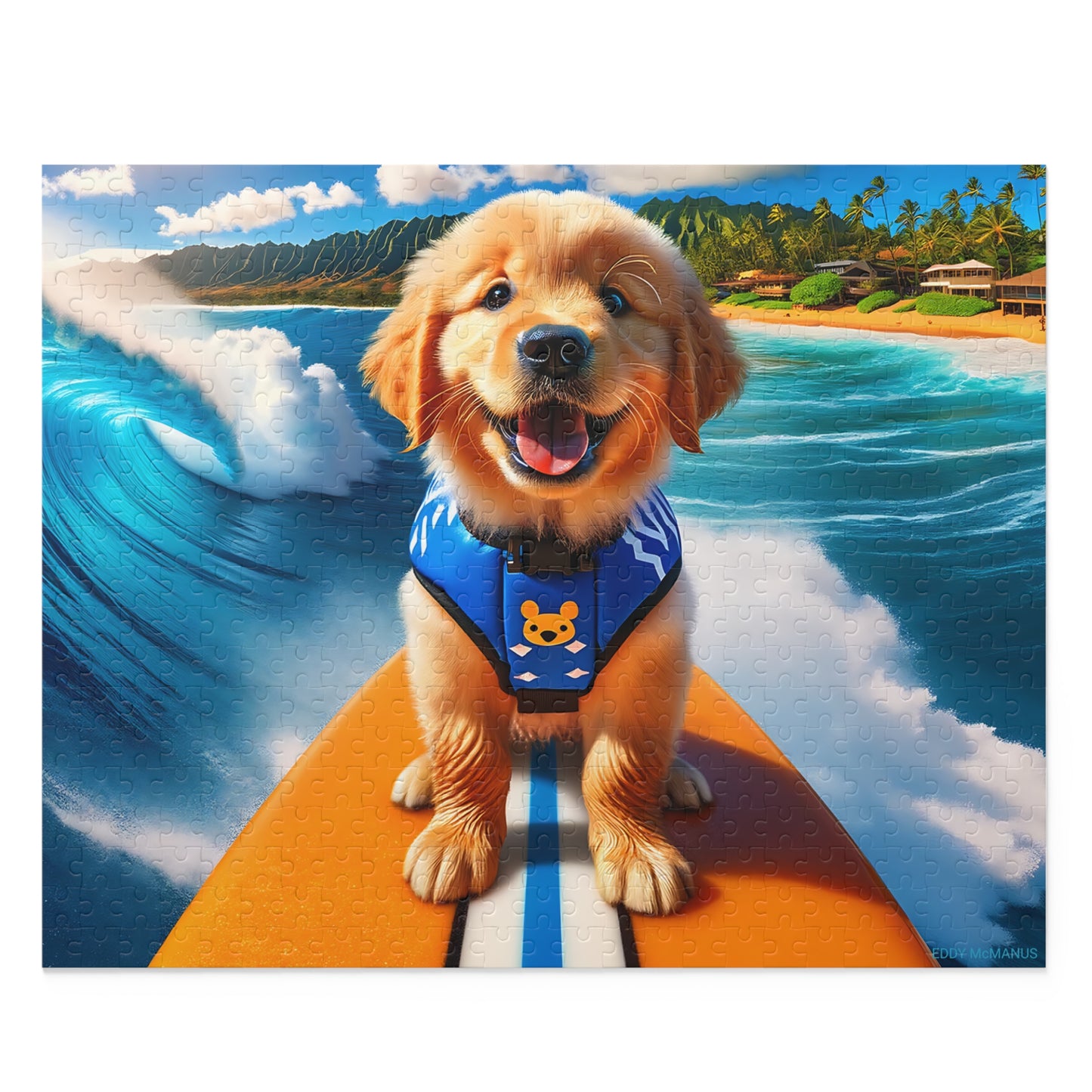 Surf Pups! Surfing Golden Retriever Puppy Puzzle 10 - (120, 252, 500-Piece)