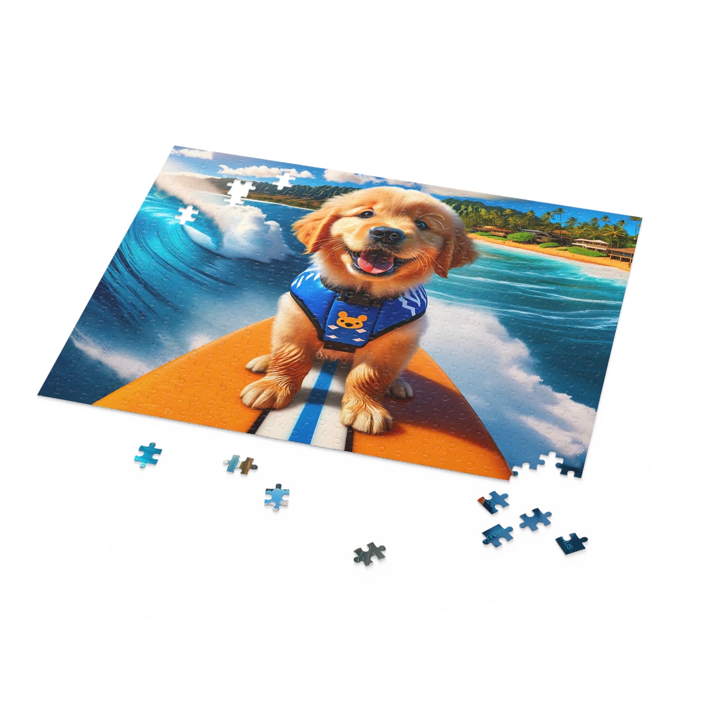 Surf Pups! Surfing Golden Retriever Puppy Puzzle 10 - (120, 252, 500-Piece)