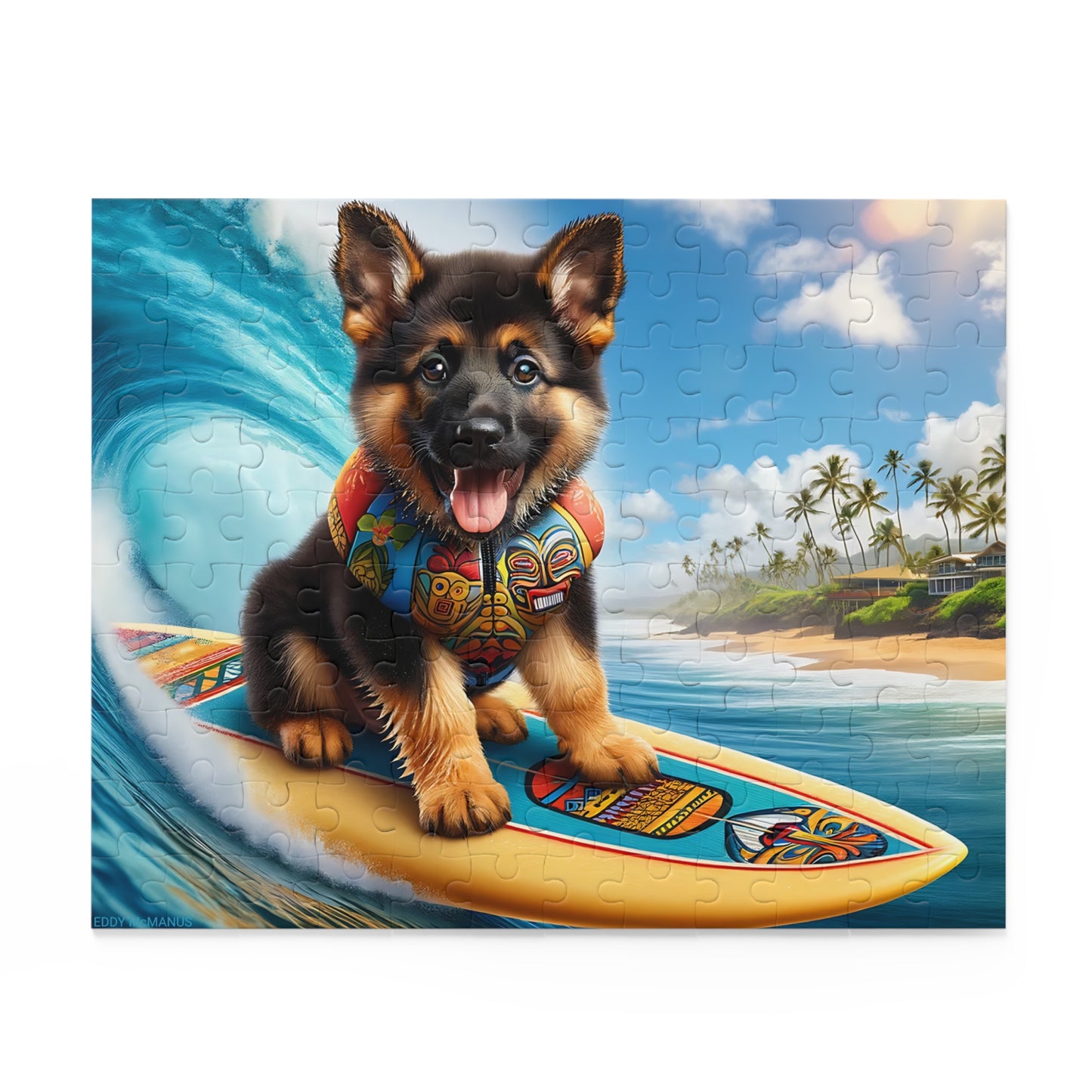 Surf Pups! Surfing German Shepherd Puppy Puzzle 4 - (120, 252, 500-Piece)