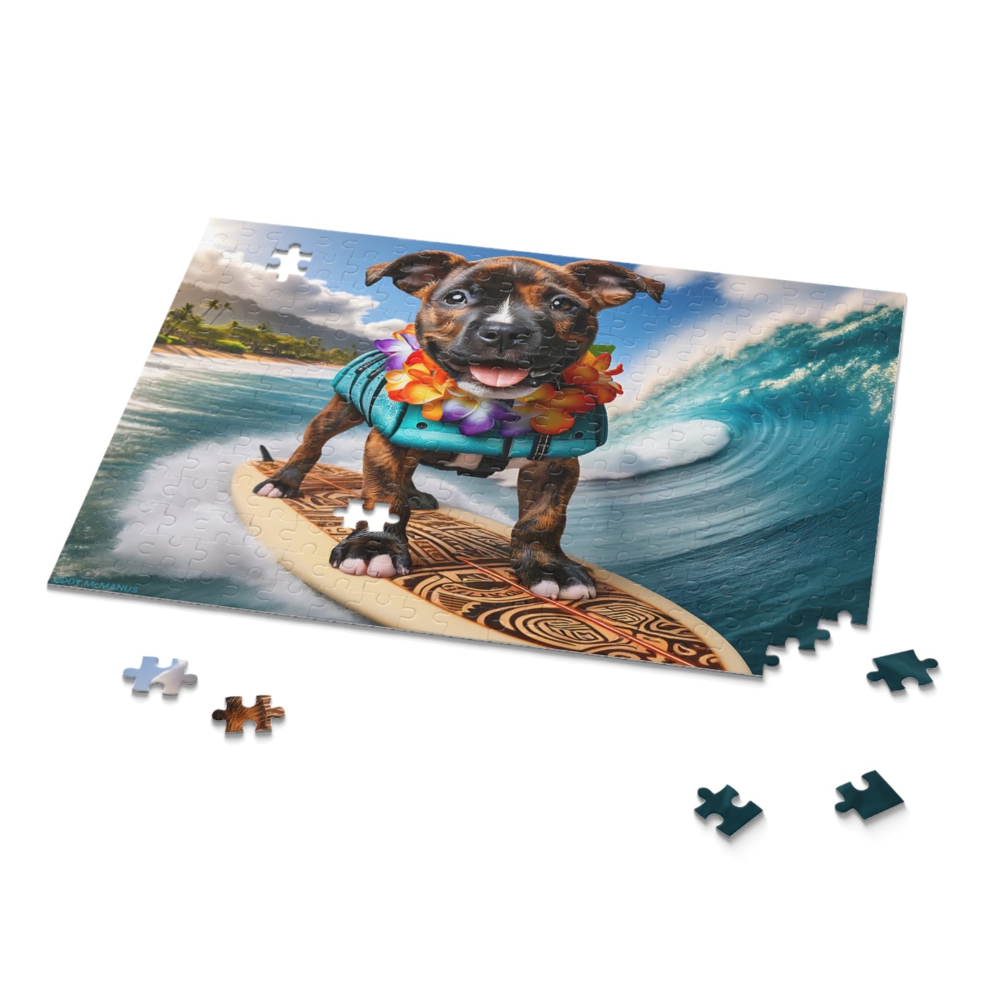 Surf Pups! Surfing Pit Bull Puppy Puzzle 3 - (120, 252, 500-Piece)