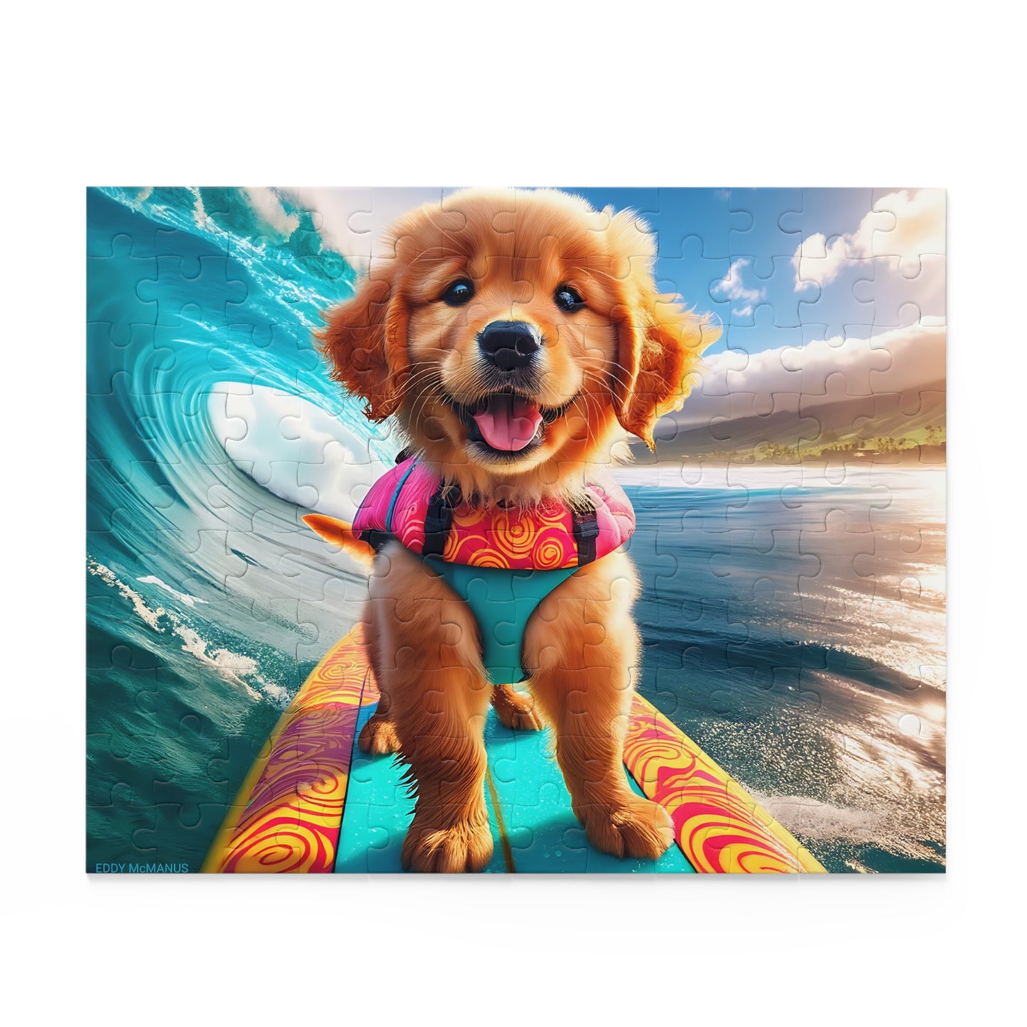Surf Pups! Surfing Golden Retriever Puppy Puzzle 3 - (120, 252, 500-Piece)