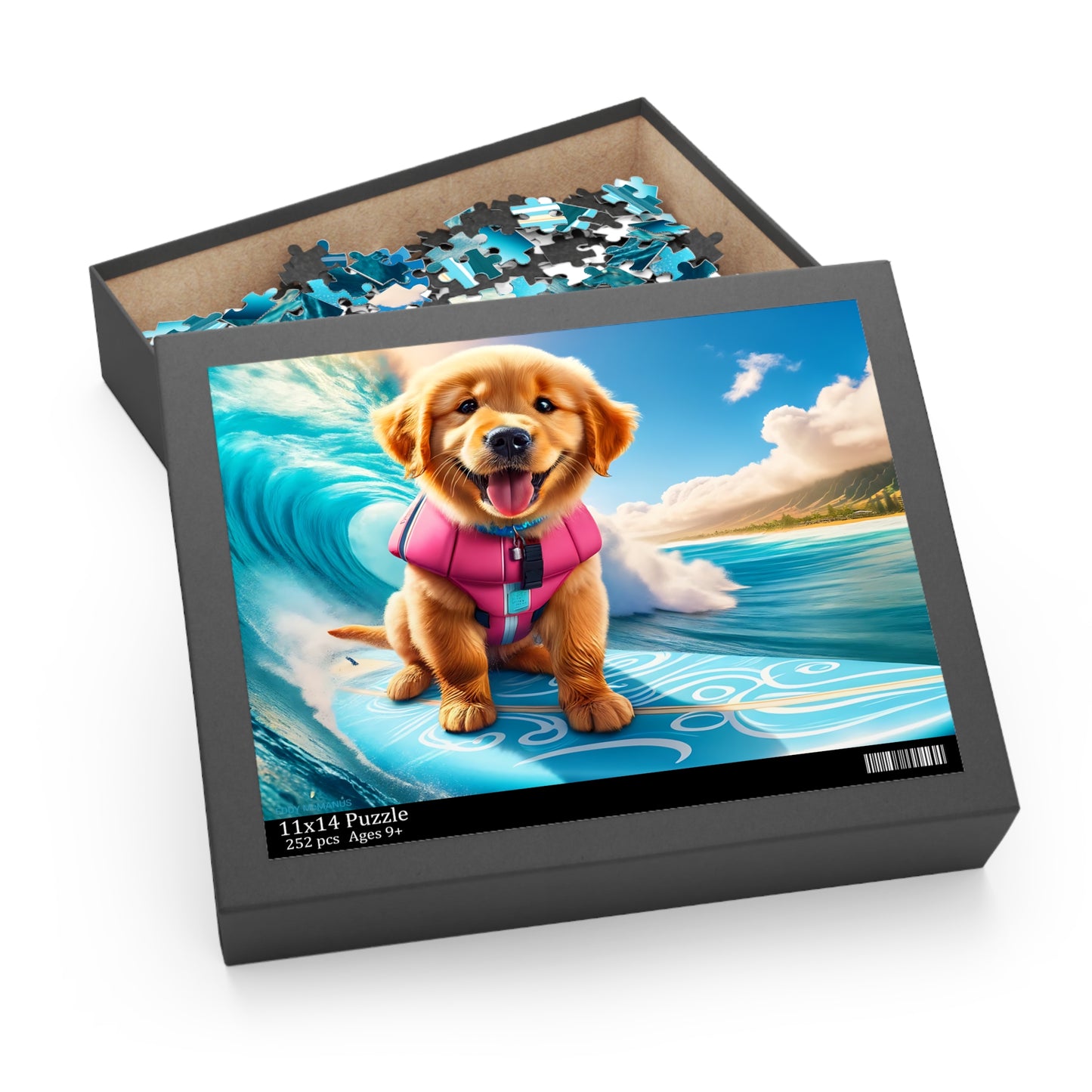 Surf Pups! Surfing Golden Retriever Puppy Puzzle 1 - (120, 252, 500-Piece)