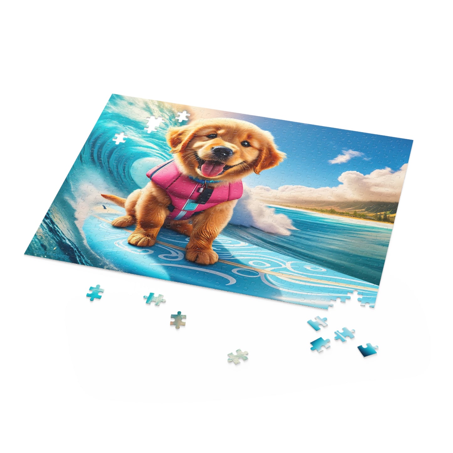 Surf Pups! Surfing Golden Retriever Puppy Puzzle 1 - (120, 252, 500-Piece)