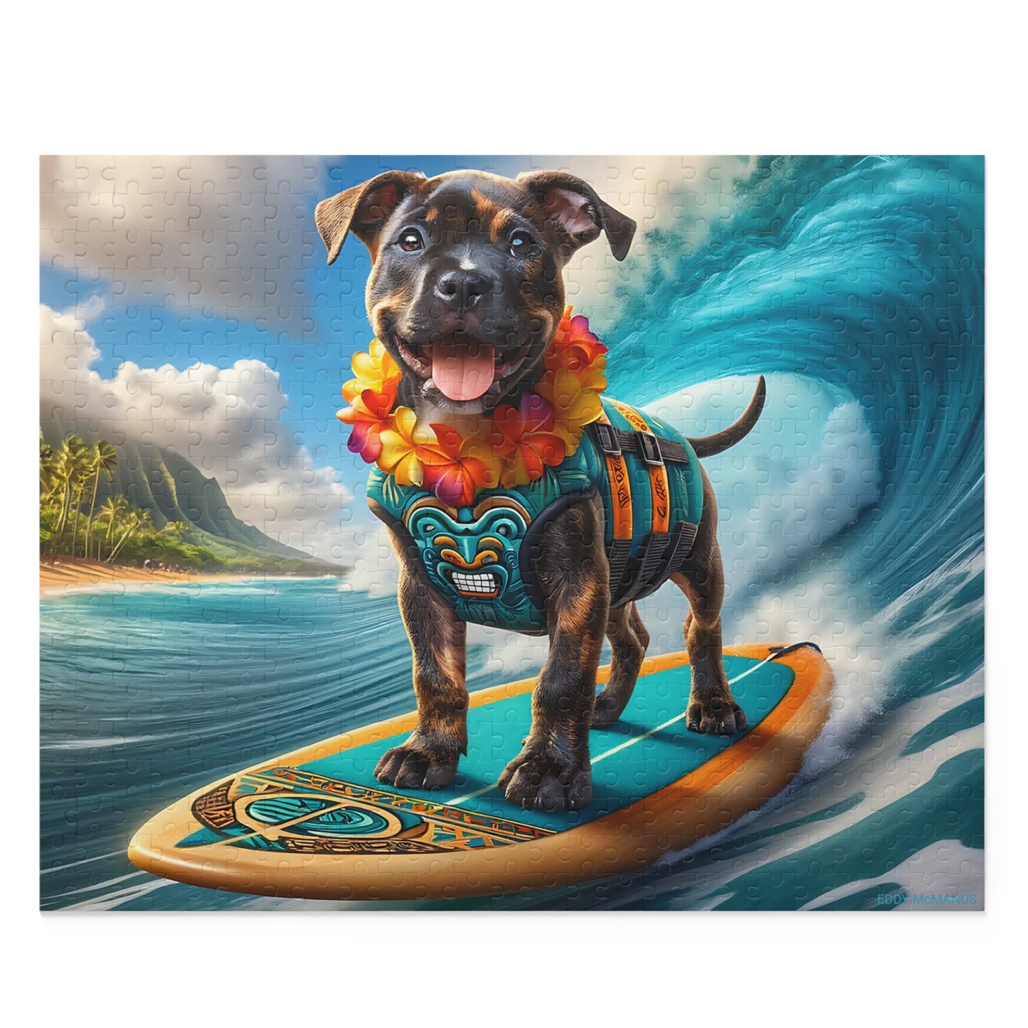 Surf Pups! Surfing Pit Bull Puppy Puzzle 4 - (120, 252, 500-Piece)
