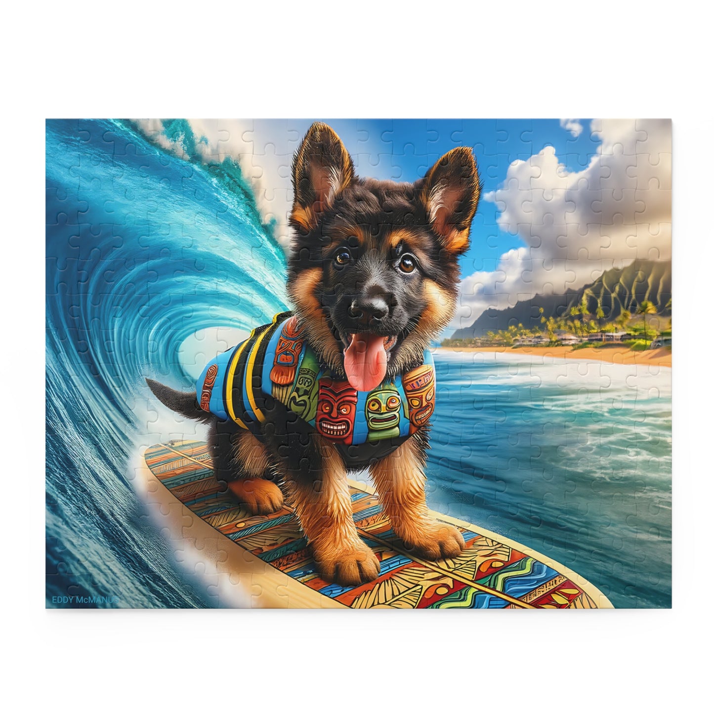 Surf Pups! Surfing German Shepherd Puppy Puzzle 1 - (120, 252, 500-Piece)