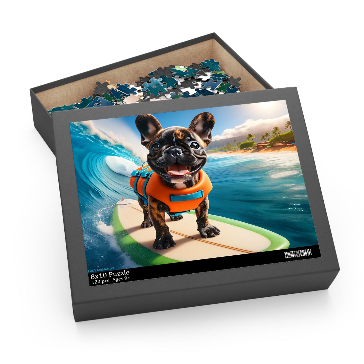 Surf Pups! Surfing French Bulldog Puppy Puzzle 2 - (120, 252, 500-Piece)