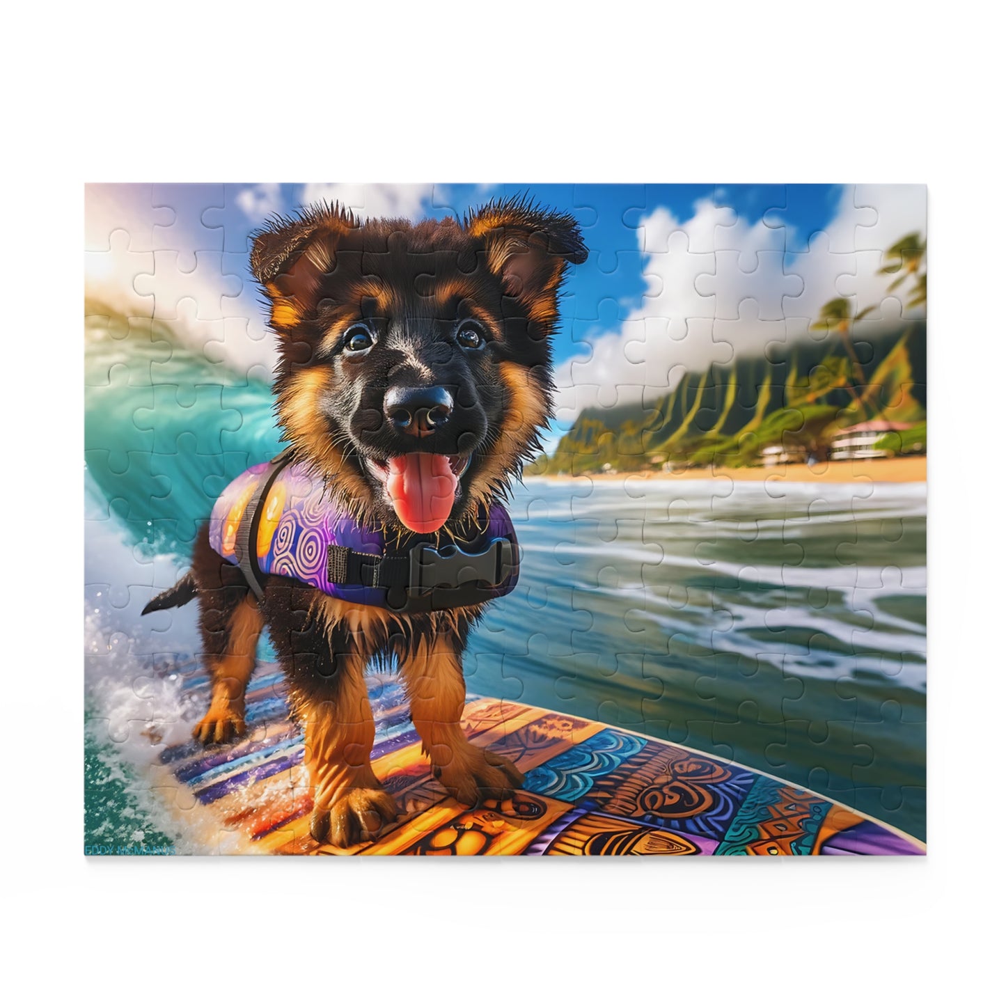 Surf Pups! Surfing German Shepherd Puppy Puzzle 9 - (120, 252, 500-Piece)