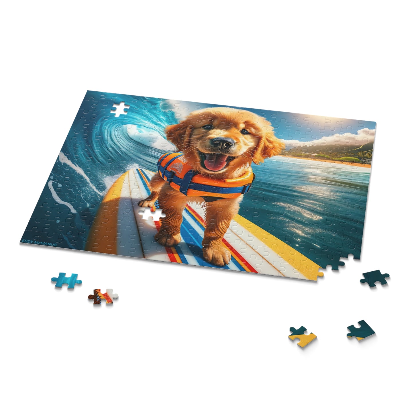 Surf Pups! Surfing Golden Retriever Puppy Puzzle 8 - (120, 252, 500-Piece)