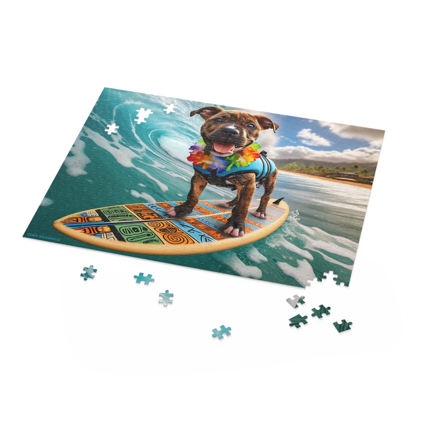 Surf Pups! Surfing Pit Bull Puppy Puzzle 2 - (120, 252, 500-Piece)