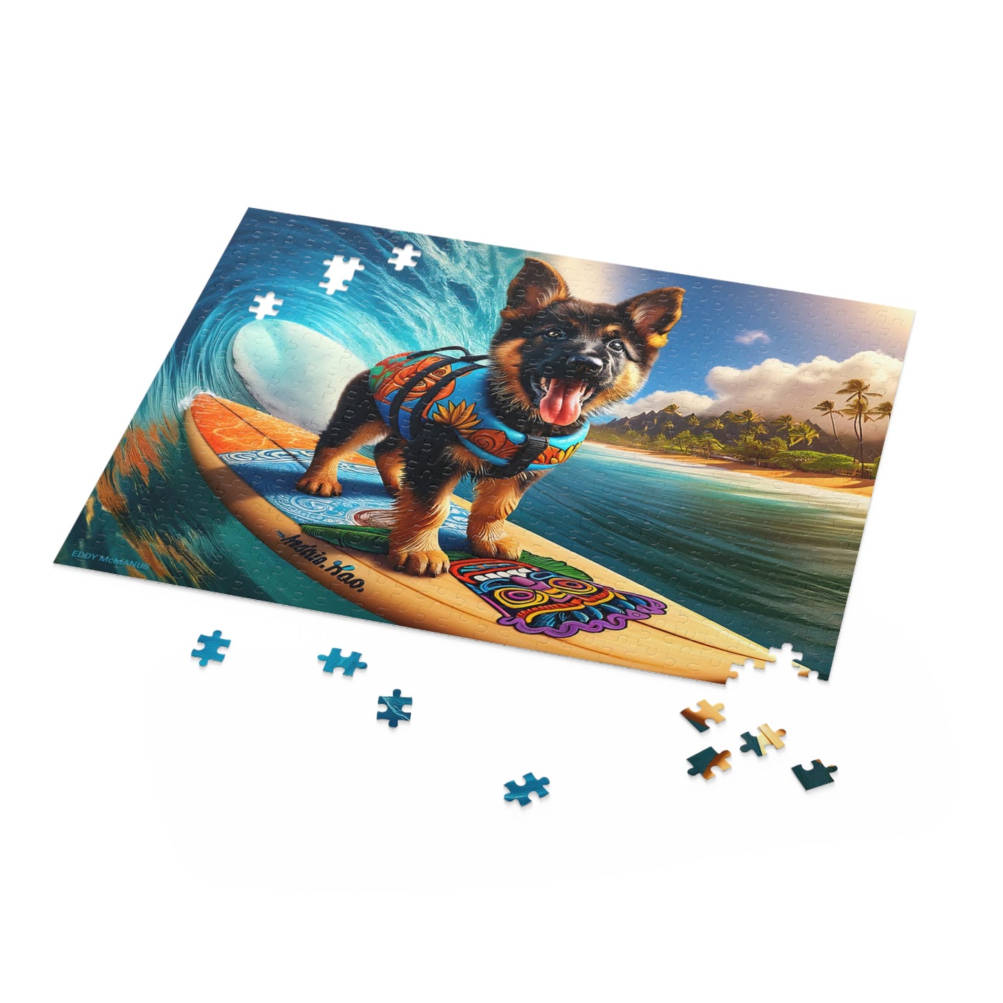 Surf Pups! Surfing German Shepherd Puppy Puzzle 6 - (120, 252, 500-Piece)