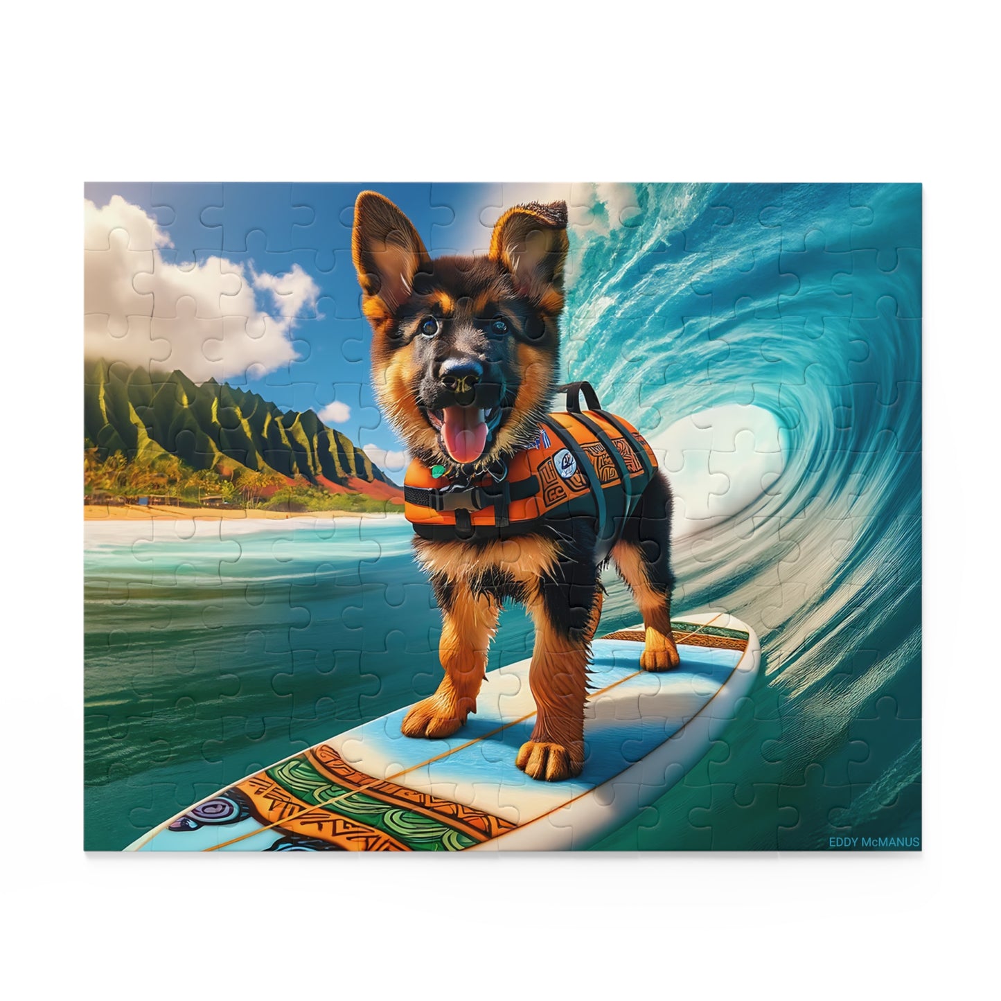 Surf Pups! Surfing German Shepherd Puppy Puzzle 7 - (120, 252, 500-Piece)