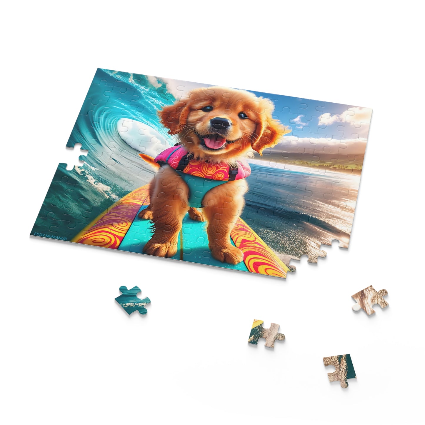 Surf Pups! Surfing Golden Retriever Puppy Puzzle 3 - (120, 252, 500-Piece)