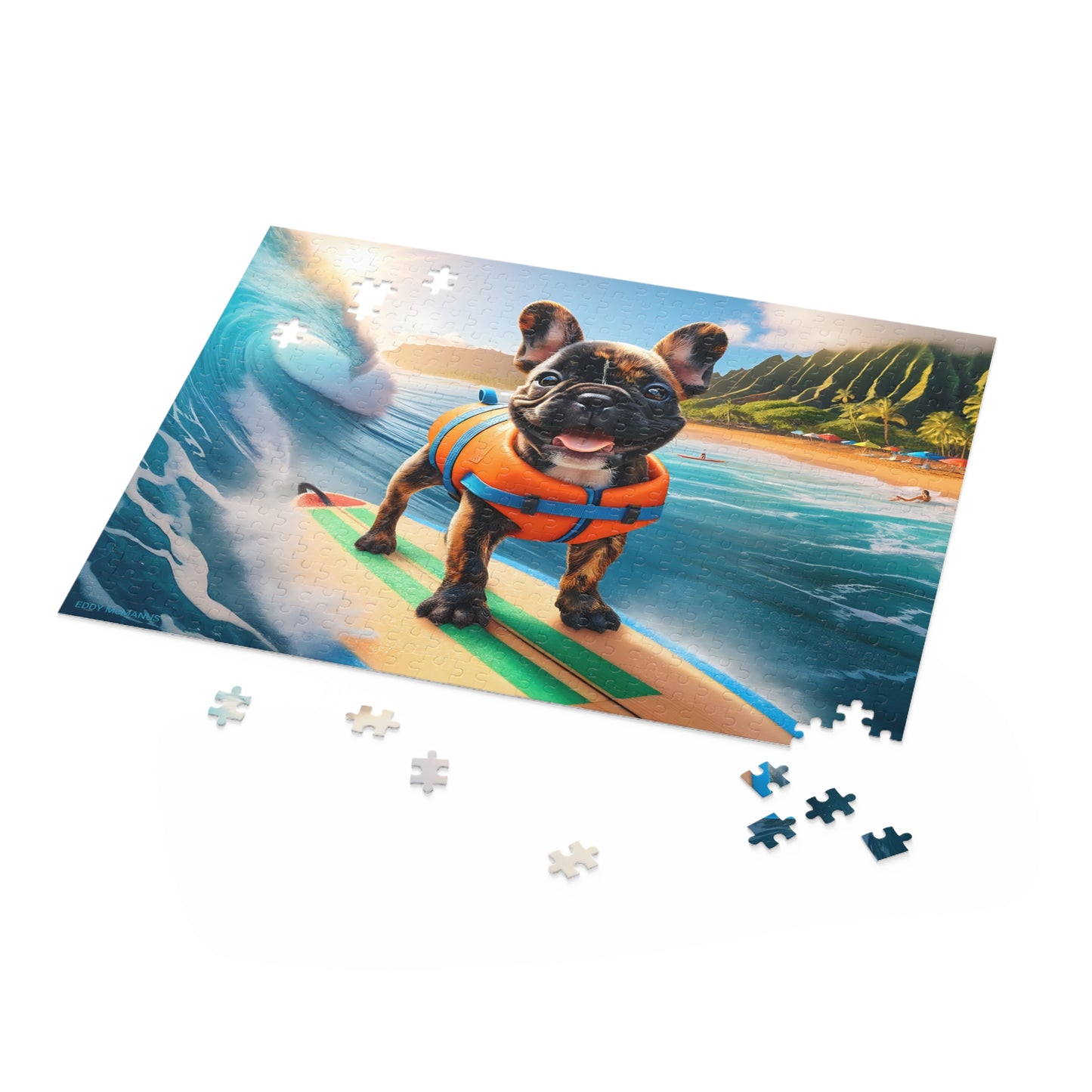 Surf Pups! Surfing French Bulldog Puppy Puzzle 1 - (120, 252, 500-Piece)