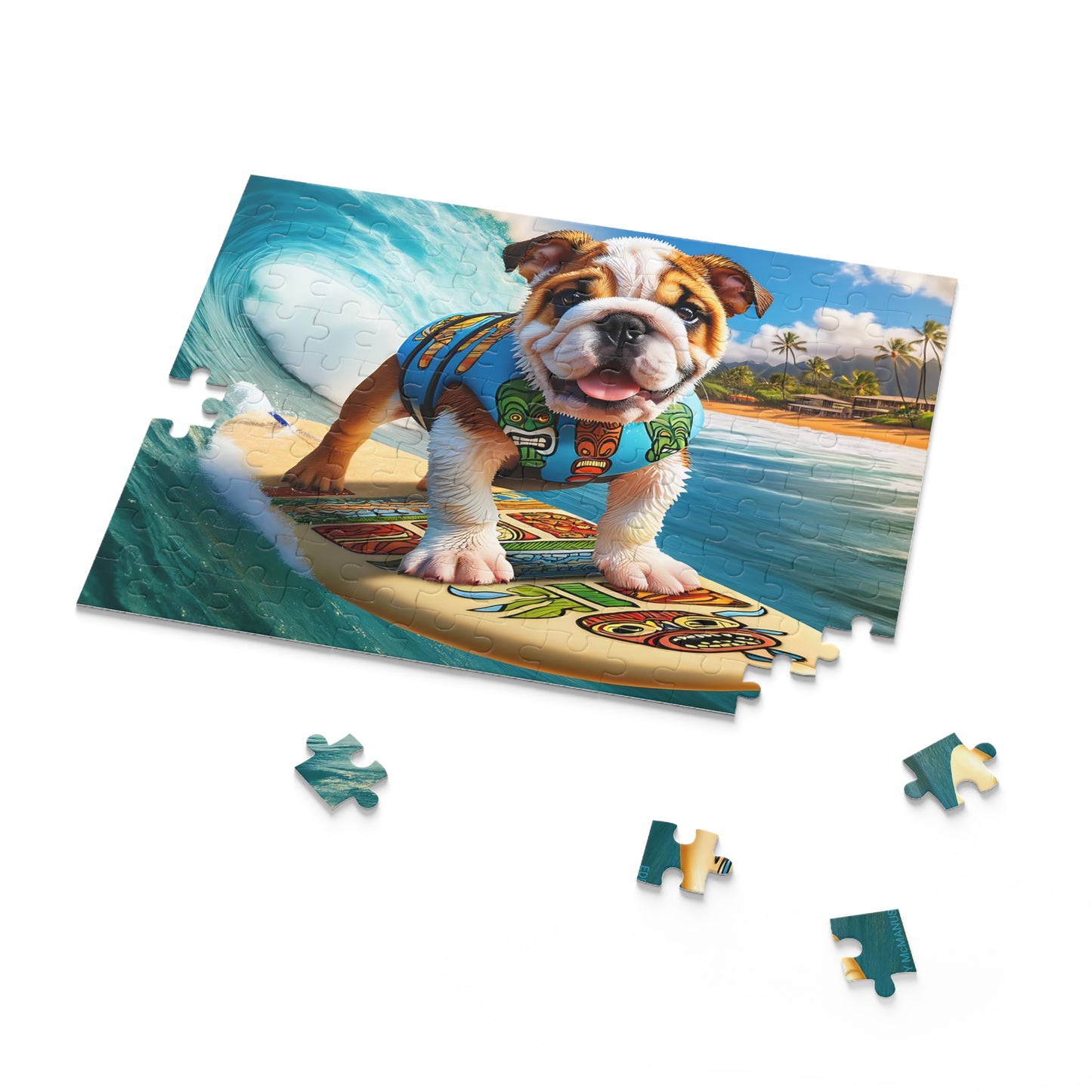 Surf Pups! Surfing English Bulldog Puppy Puzzle 1 - (120, 252, 500-Piece)