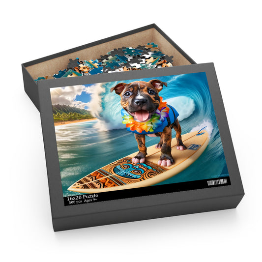 Surf Pups! Surfing Pit Bull Puppy Puzzle 12 - (120, 252, 500-Piece)