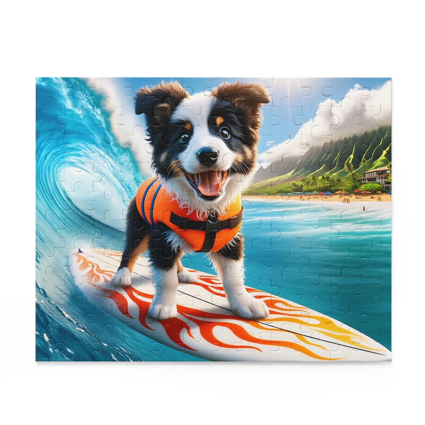 Surf Pups! Surfing Border Collie Puppy Puzzle 10 (120, 252, 500-Piece)