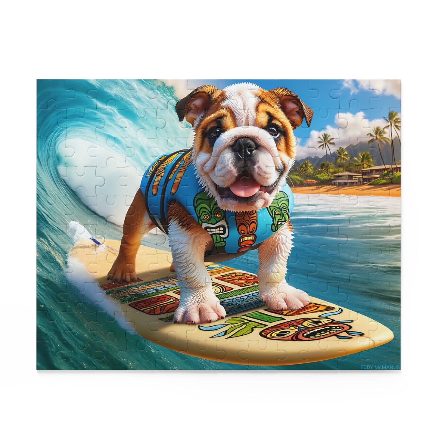 Surf Pups! Surfing English Bulldog Puppy Puzzle 1 - (120, 252, 500-Piece)
