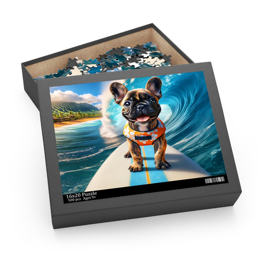 Surf Pups! Surfing French Bulldog Puppy Puzzle 5 - (120, 252, 500-Piece)