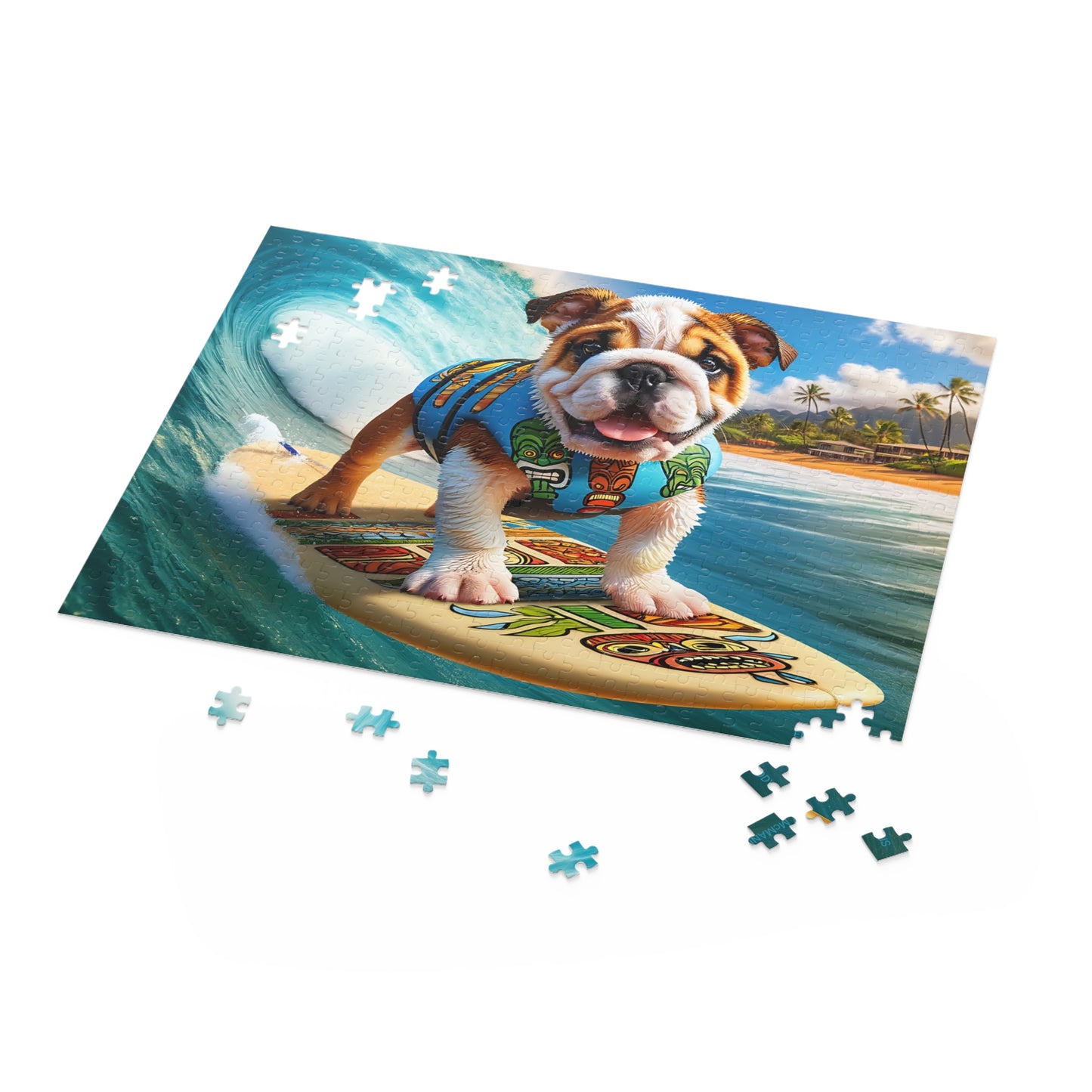 Surf Pups! Surfing English Bulldog Puppy Puzzle 1 - (120, 252, 500-Piece)