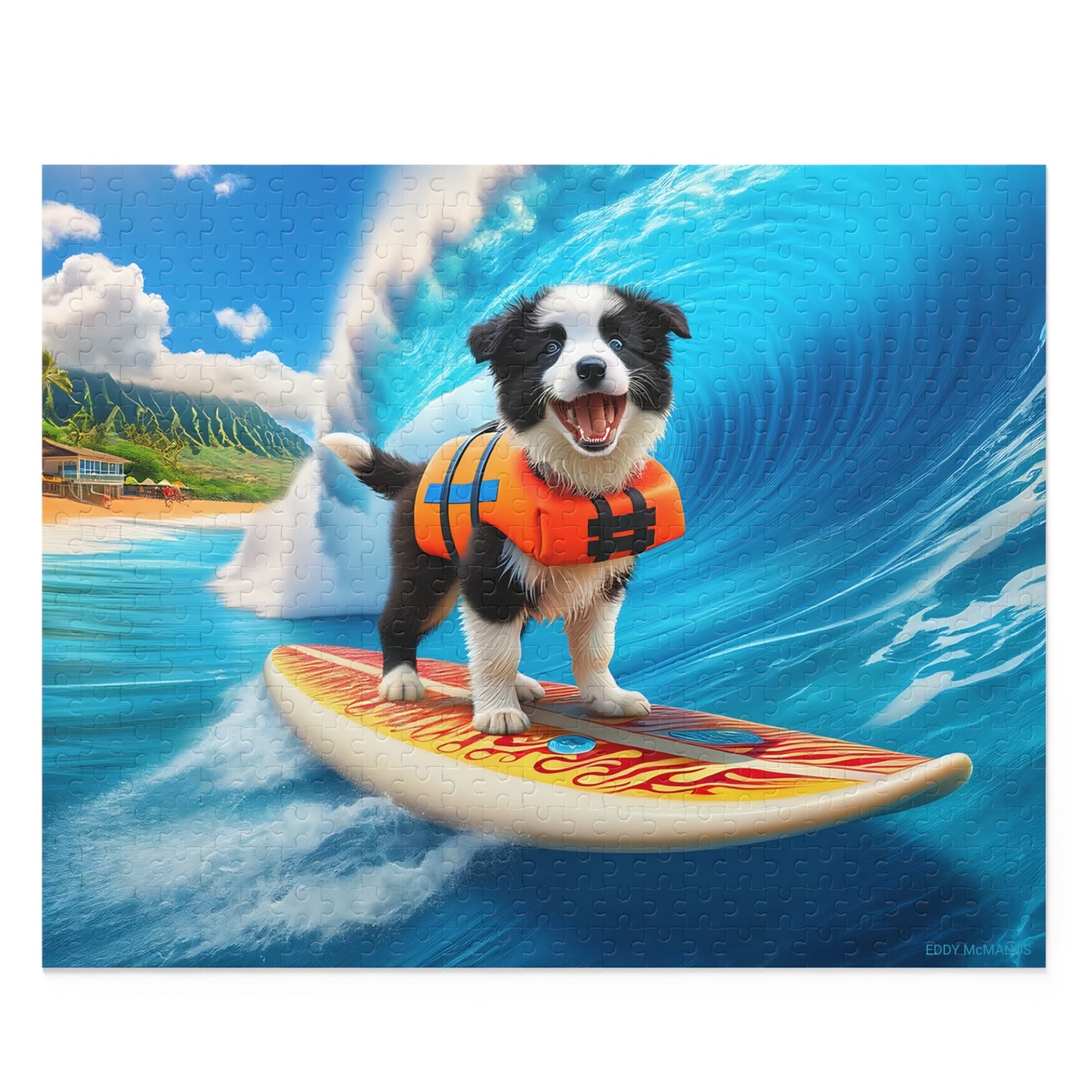 Surf Pups! Surfing Border Collie Puppy Puzzle 3 - (120, 252, 500-Piece)