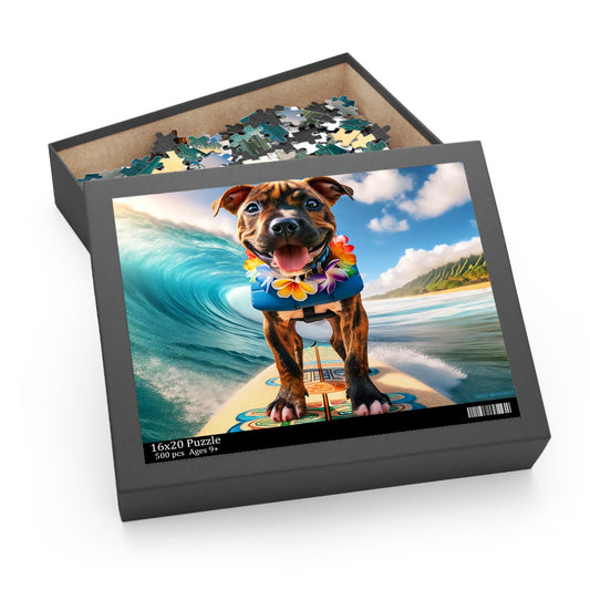 Surf Pups! Surfing Pit Bull Puppy Puzzle 1 - (120, 252, 500-Piece)
