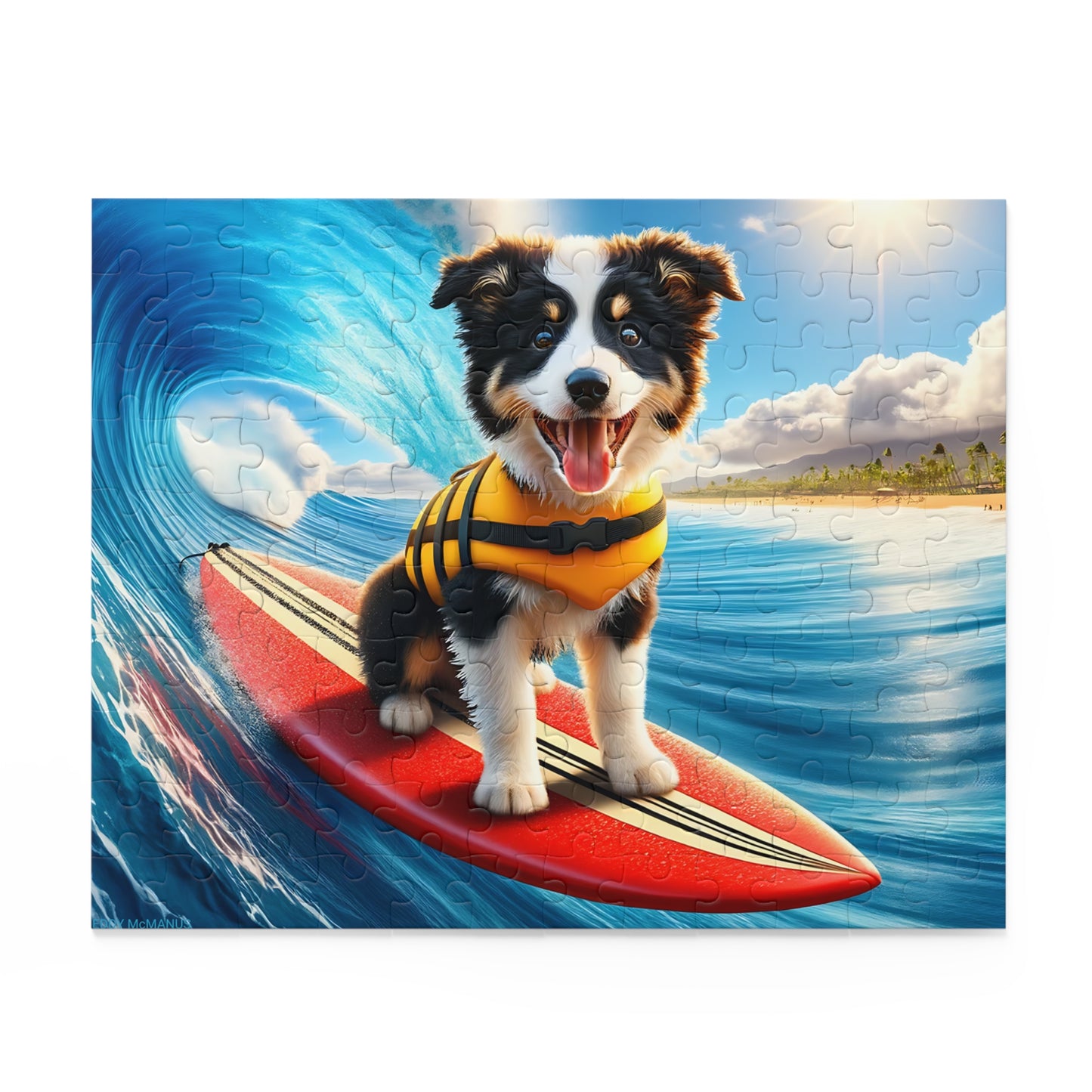 Surf Pups! Surfing Border Collie Puppy Puzzle 7 - (120, 252, 500-Piece)