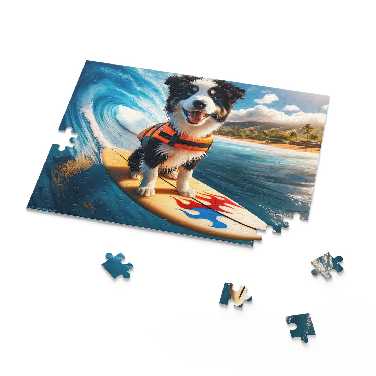 Surf Pups! Surfing Border Collie Puppy Puzzle 9 - (120, 252, 500-Piece)