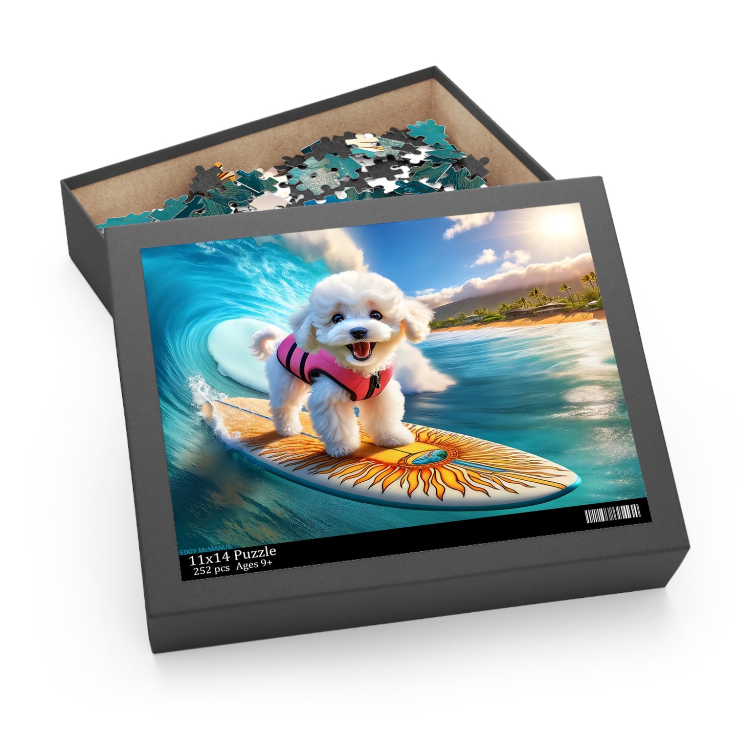 Surf Pups! Surfing Poodle Puppy Puzzle 10 - (120, 252, 500-Piece)