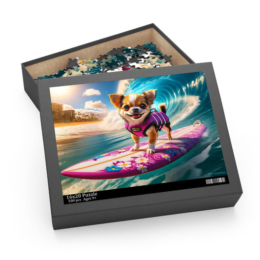 Surf Pups! Surfing Chihuahua Puppy Puzzle 8 - (120, 252, 500-Piece)
