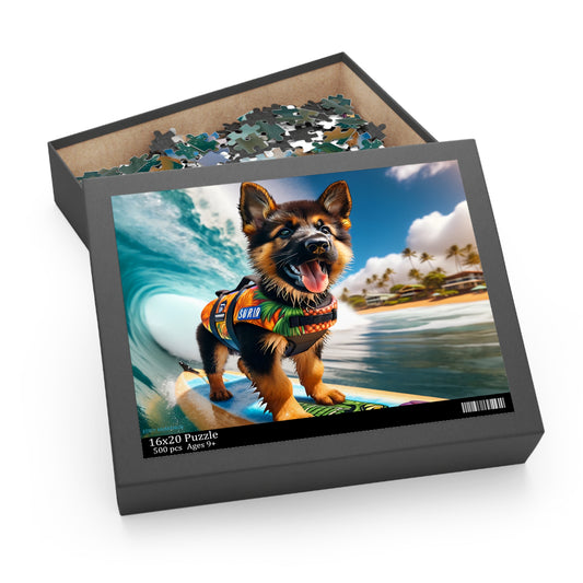 Surf Pups! Surfing German Shepherd Puppy Puzzle 8 - (120, 252, 500-Piece)