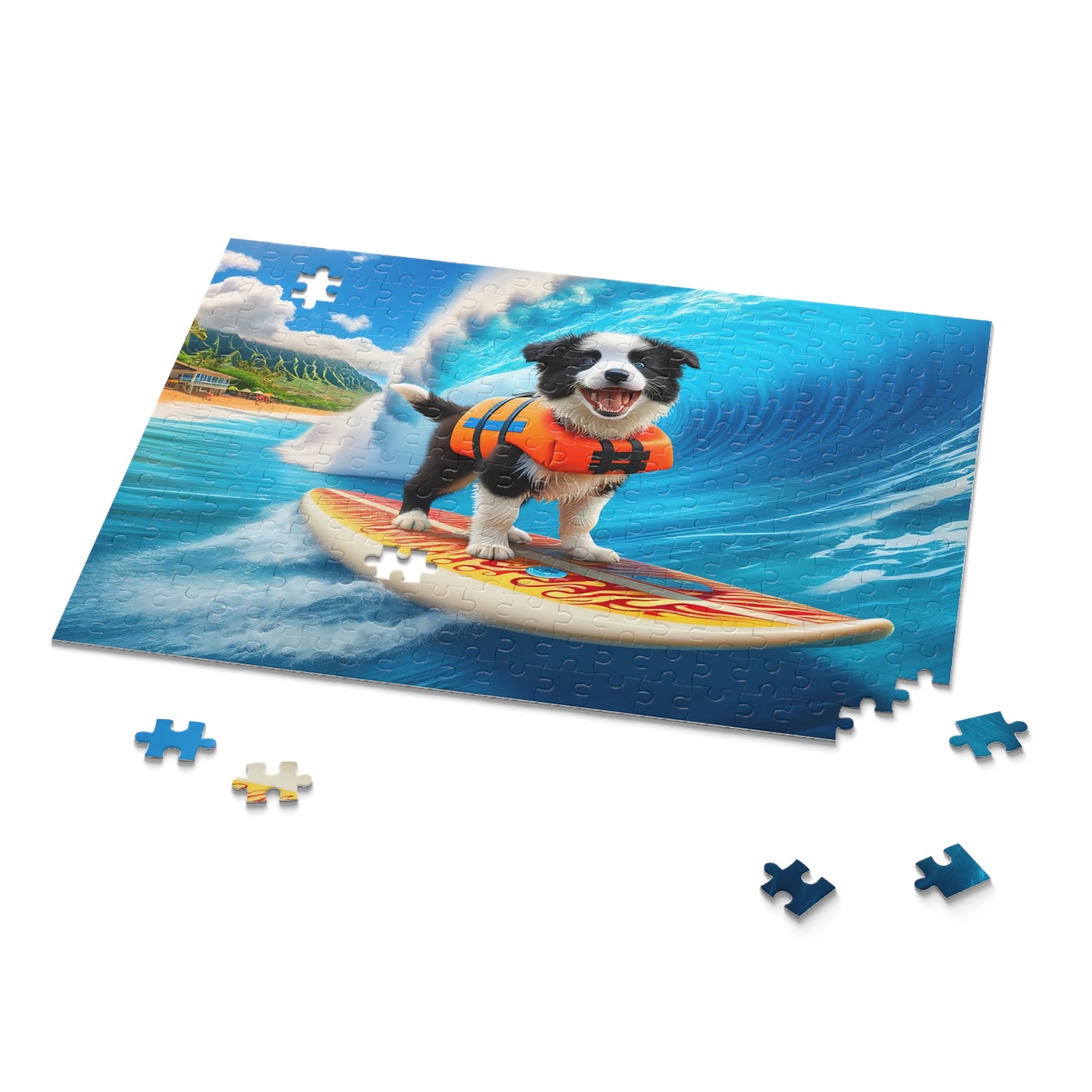 Surf Pups! Surfing Border Collie Puppy Puzzle 3 - (120, 252, 500-Piece)