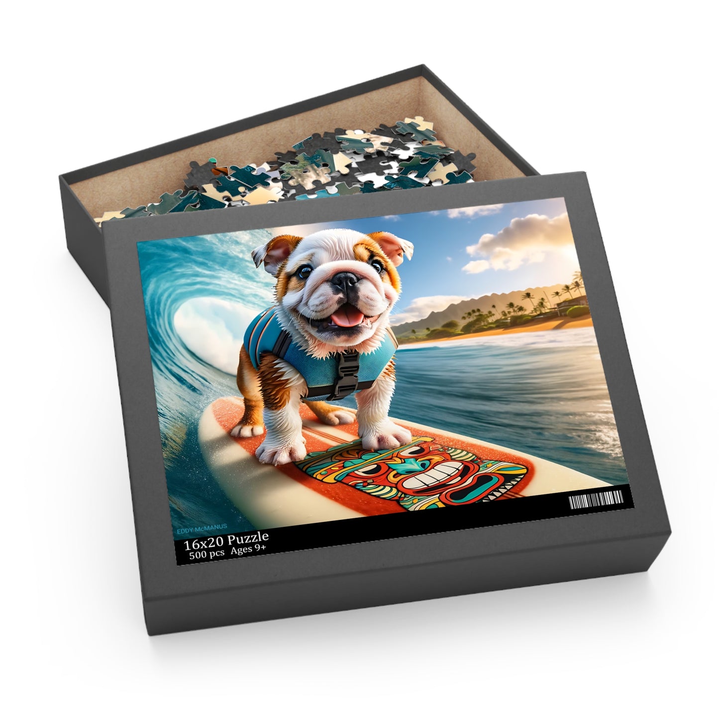 Surf Pups! Surfing English Bulldog Puppy Puzzle 4 - (120, 252, 500-Piece)