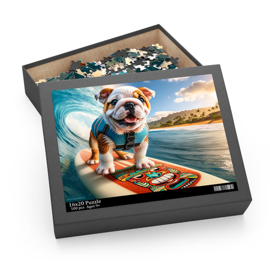 Surf Pups! Surfing English Bulldog Puppy Puzzle 4 - (120, 252, 500-Piece)