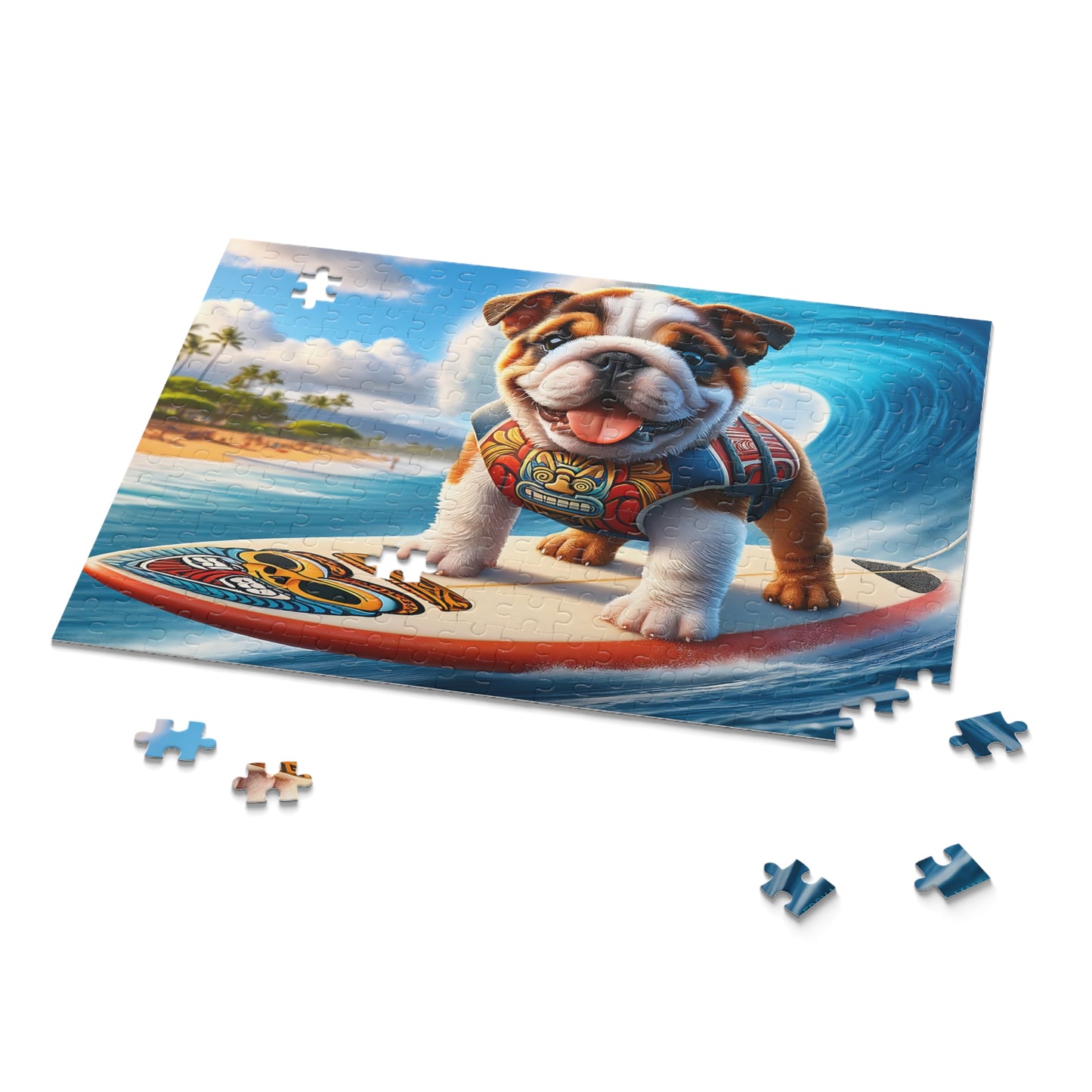 Surf Pups! Surfing English Bulldog Puppy Puzzle 10 - (120, 252, 500-Piece)