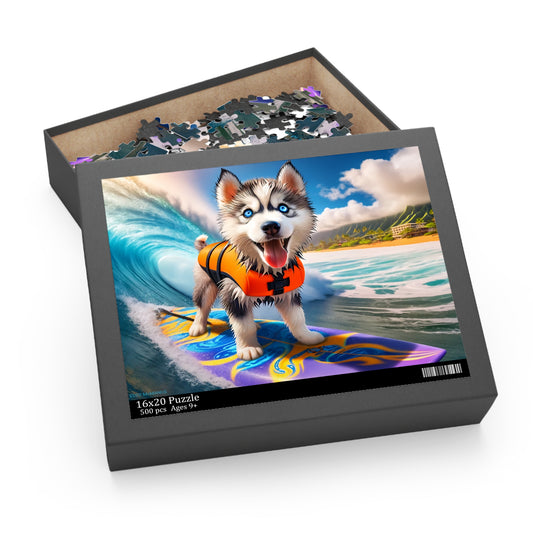 Surf Pups! Surfing Husky Puppy Puzzle 9 - (120, 252, 500-Piece)