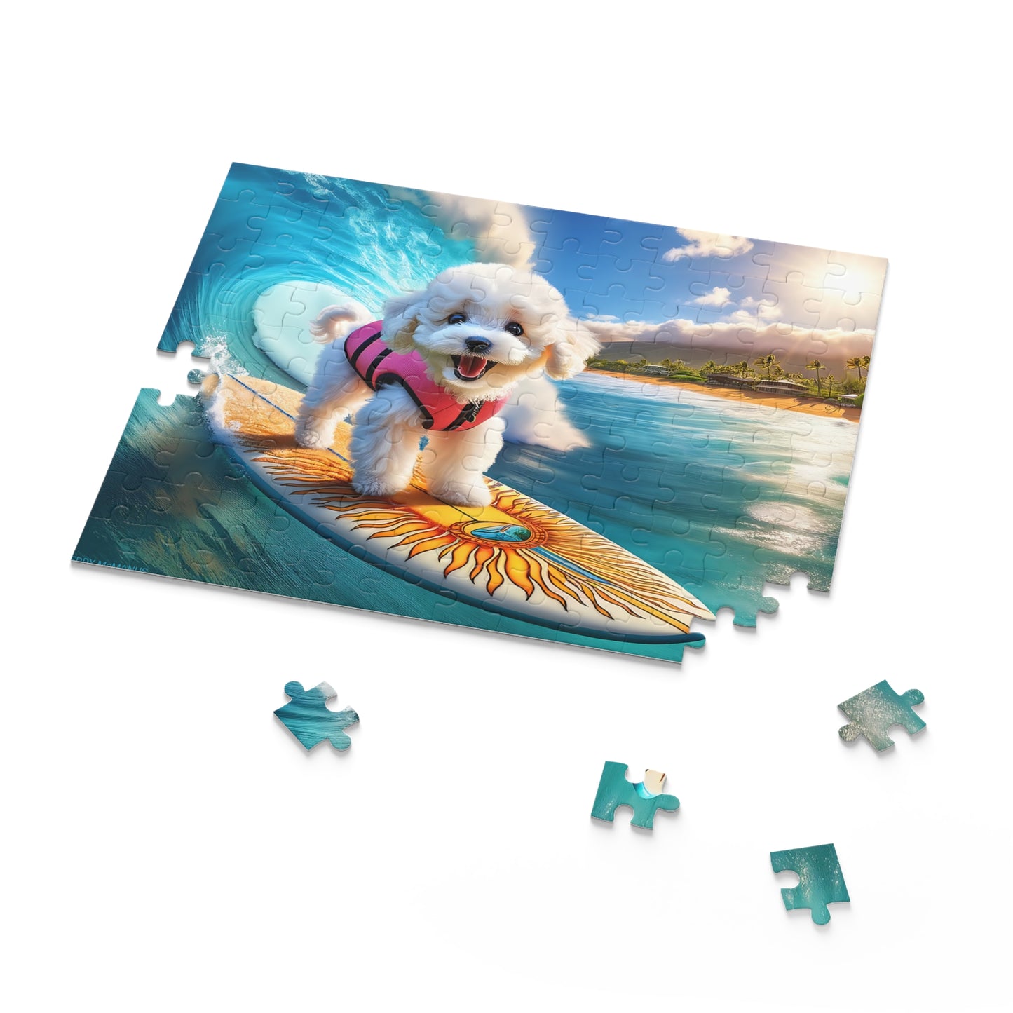 Surf Pups! Surfing Poodle Puppy Puzzle 10 - (120, 252, 500-Piece)