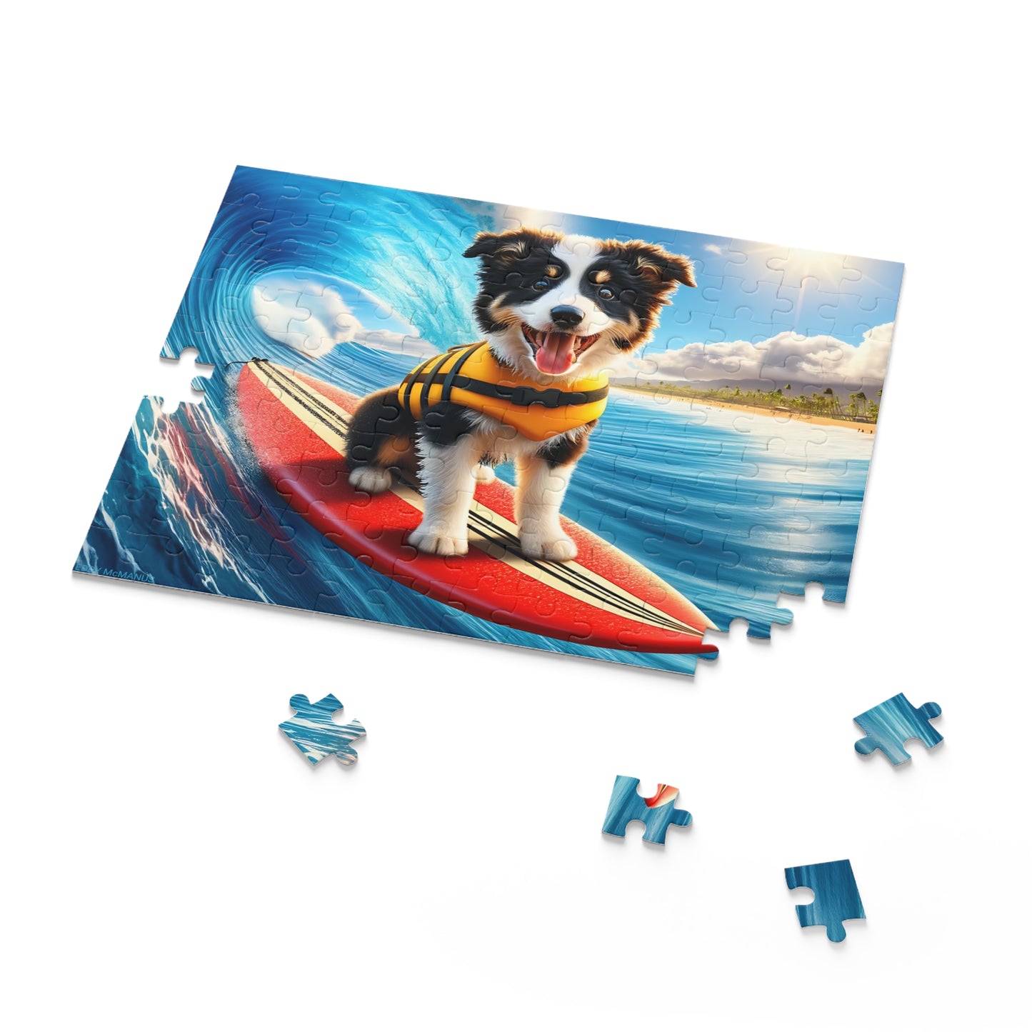 Surf Pups! Surfing Border Collie Puppy Puzzle 7 - (120, 252, 500-Piece)
