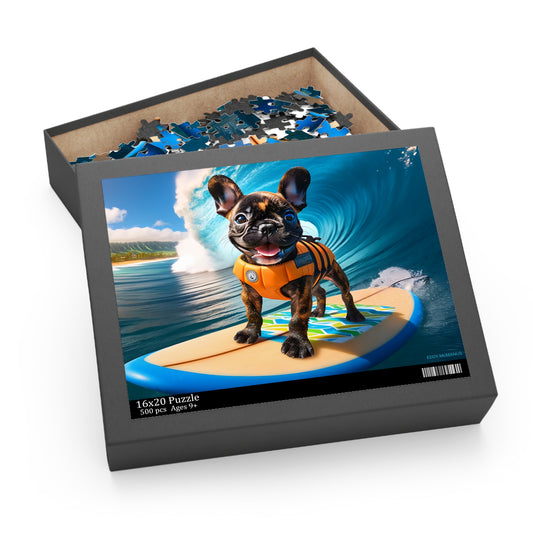 Surf Pups! Surfing French Bulldog Puppy Puzzle 7 - (120, 252, 500-Piece)