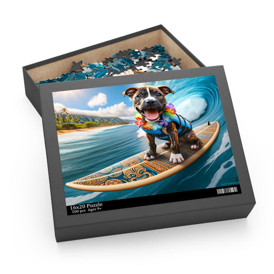 Surf Pups! Surfing Pit Bull Puppy Puzzle 11 - (120, 252, 500-Piece)
