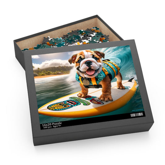 Surf Pups! Surfing English Bulldog Puppy Puzzle 6 - (120, 252, 500-Piece)