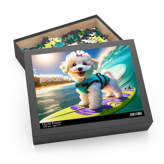 Surf Pups! Surfing Poodle Puppy Puzzle 1 - (120, 252, 500-Piece)