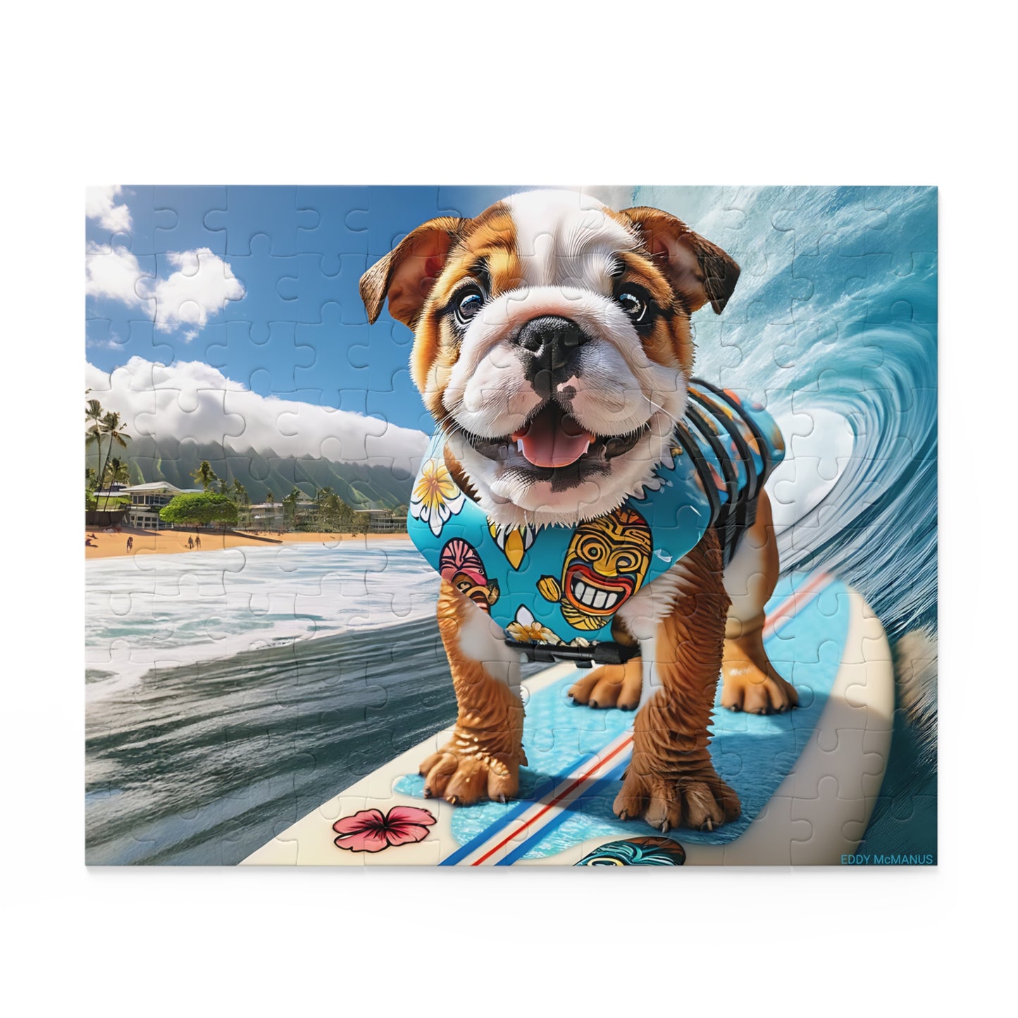 Surf Pups! Surfing English Bulldog Puppy Puzzle 11 - (120, 252, 500-Piece)